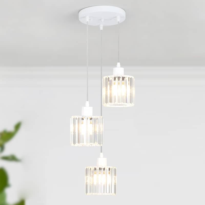 Modern 3-Light Crystal Chandelier, Kitchen Island Pendant Lights, Classic Semi Flush Mount Chandelier for Dining Room