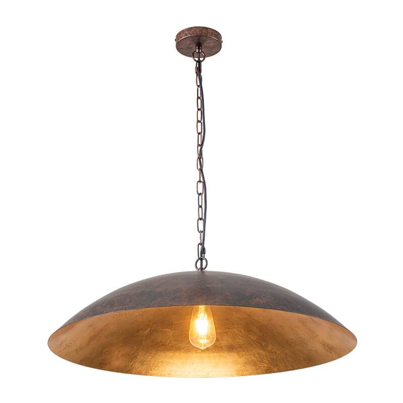 1-Light Black Gold Oversized Metal Dome Pendant Light - 27in