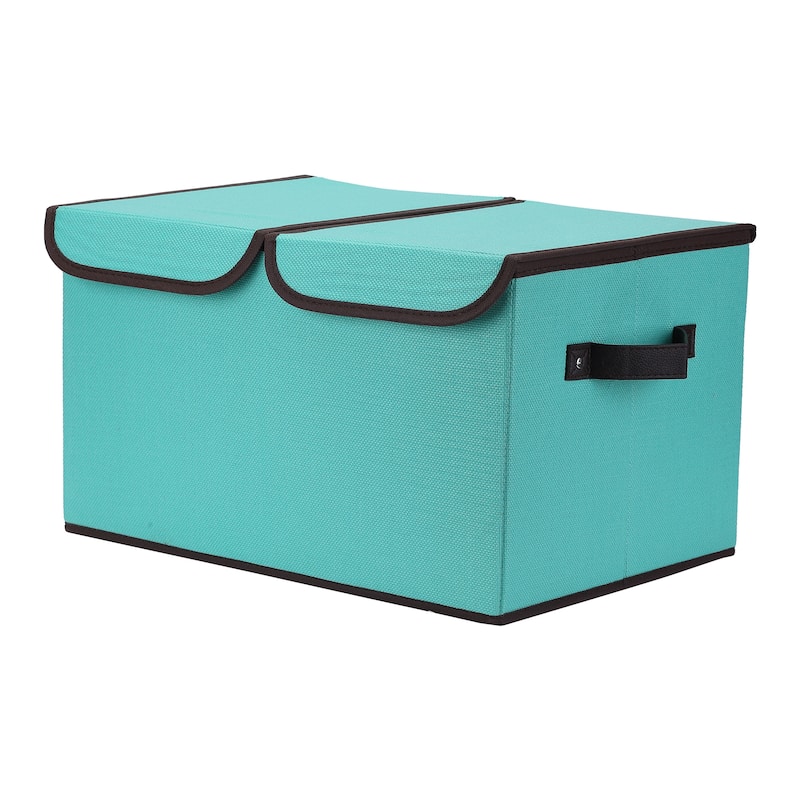 Fabric Storage Bin Cube with Handle and Lid, Collapsible Storage Basket for Shelves Closet Organizing Clothes Books - Green