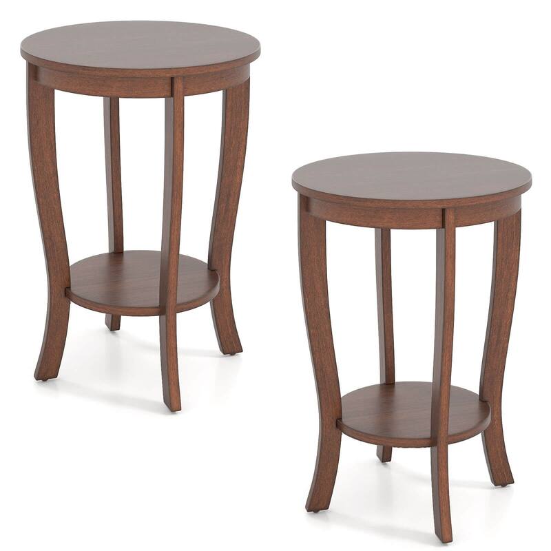Costway 2 PCS 2-Tier End Table 18'' Round Compact Sofa Side Nightstand - See Details