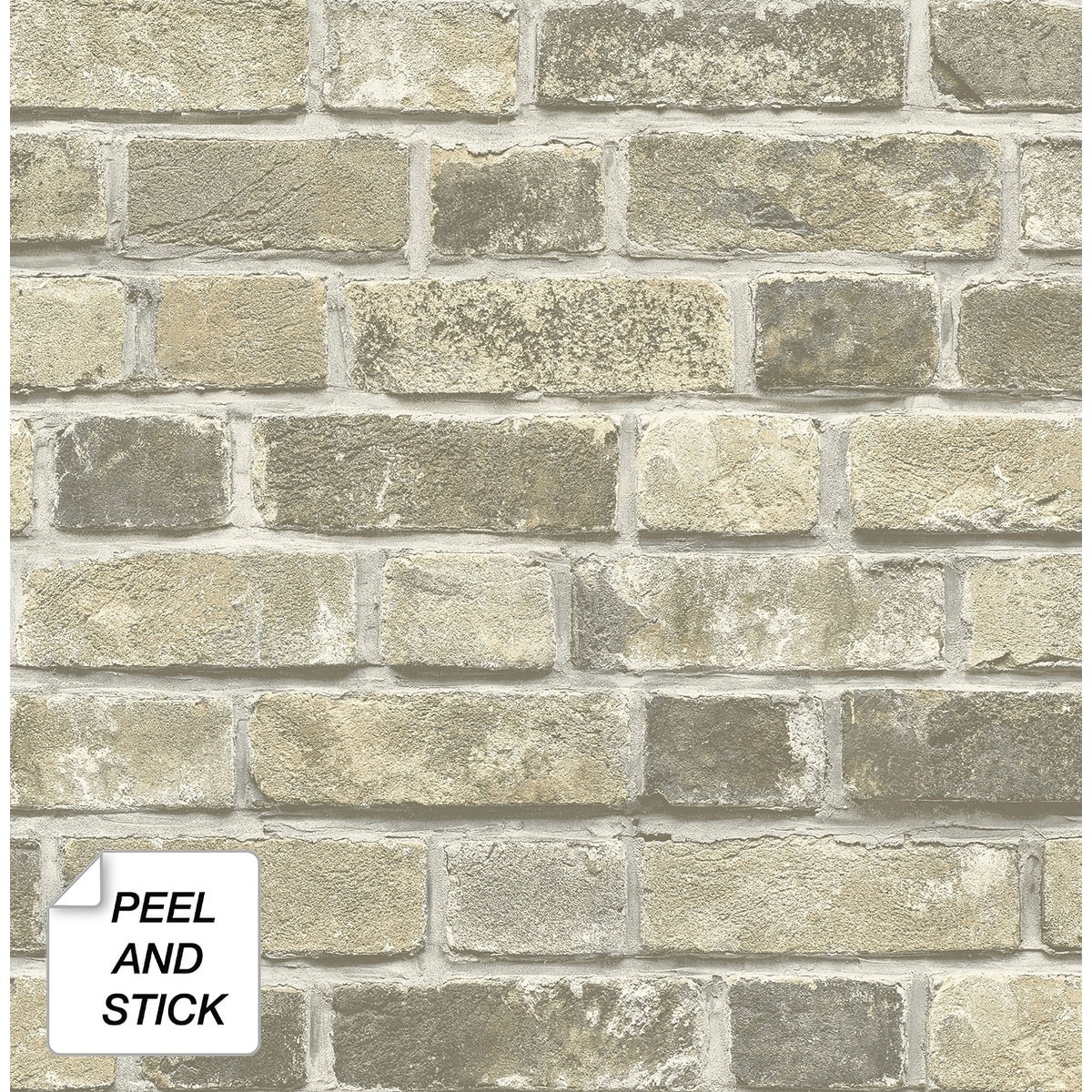 NextWall Distressed Neutral Brick Peel and Stick Removable Wallpaper - 20.5 in. W x 18 ft. L