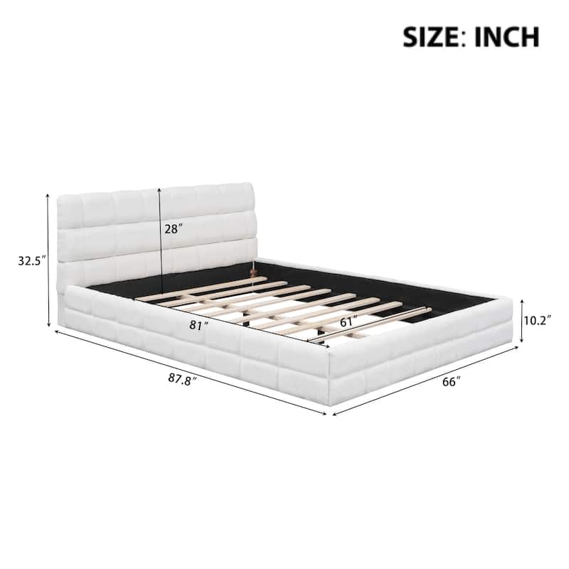 Upholstered Low Profile Bed Frame, Queen Size Platform Bed with Futon Design Headboard and Wooden Slat Support