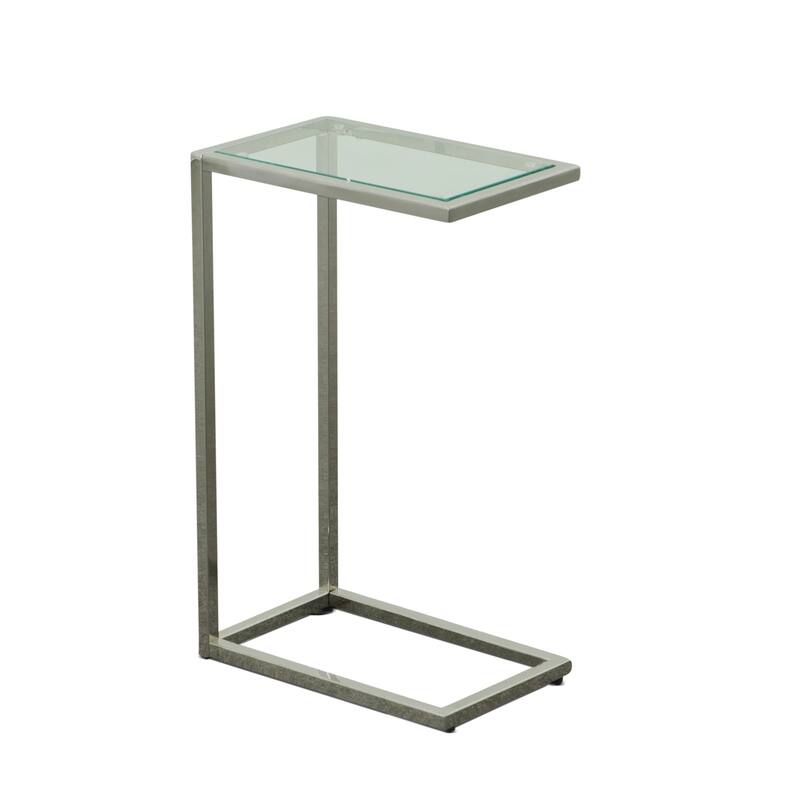 Carolina Living Aggie C-Form Accent Table - Harvest Oak Top - Aged Iron Base - Chrome, Clear