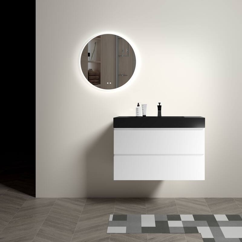 Modern 30" Alice Floating Bathroom Vanity with Rosewood Finish, Handle-Free Design, Silent Soft-Closing Drawers