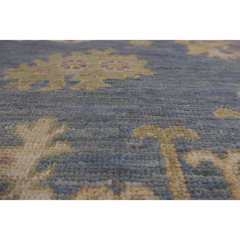 Vegetable Dye Blue Oushak Turkish Area Rug Handmade Wool Carpet - 9'0"x 11'9"