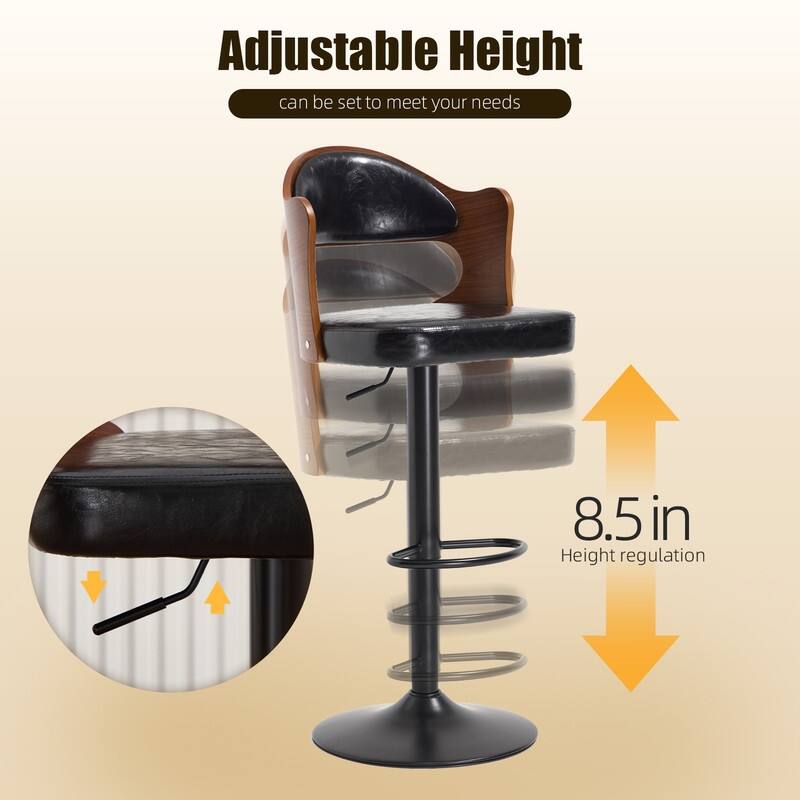 PU Leather Upholstered High-resilience Cushion 360° Swivel Adjustable Height Bar Stools with Footrest(set of 2)