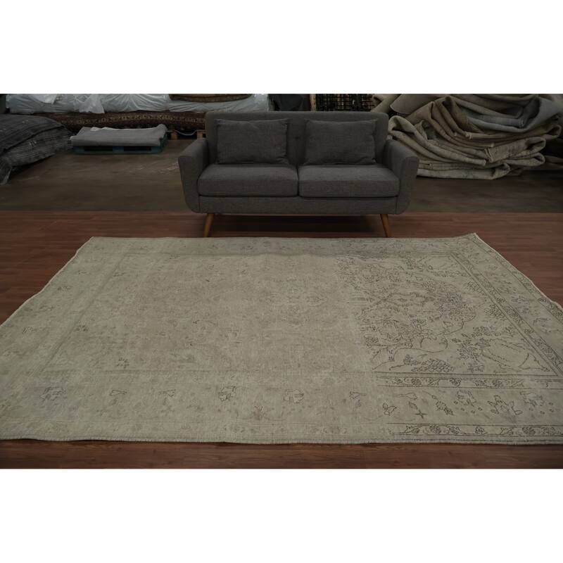 Hand Knotted Oriental 100% Wool Carpet Traditional Medallion Beige & Ivories Tabriz Area Rug - 9' 4'' X 6' 9''
