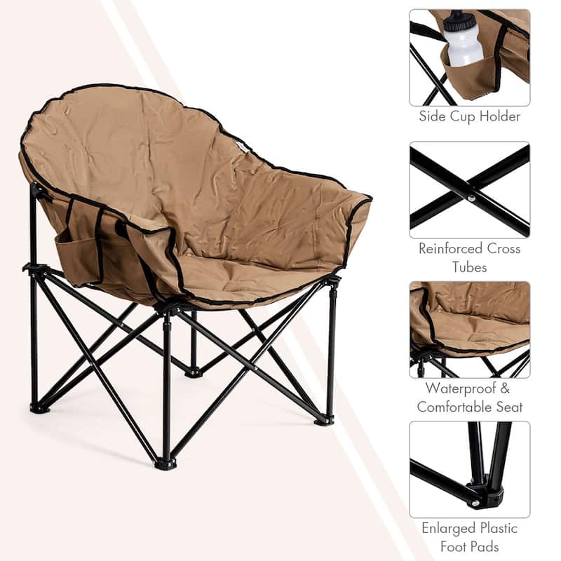 Costway Folding Camping Moon Padded Chair with Carry Bag Cup Holder - 32''x 31.5''x 35.5''