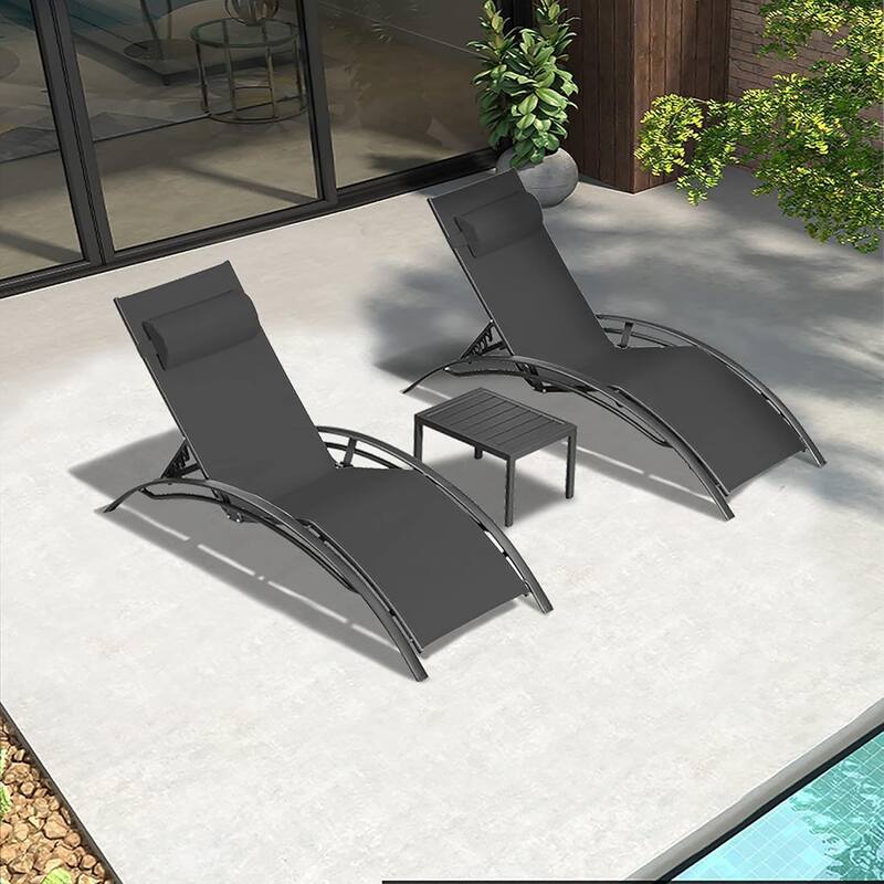 PURPLE LEAF Patio Chaise Lounge Set Outdoor Beach Pool Sunbathing Lawn Lounger Recliner Chair Side Table Included - Black