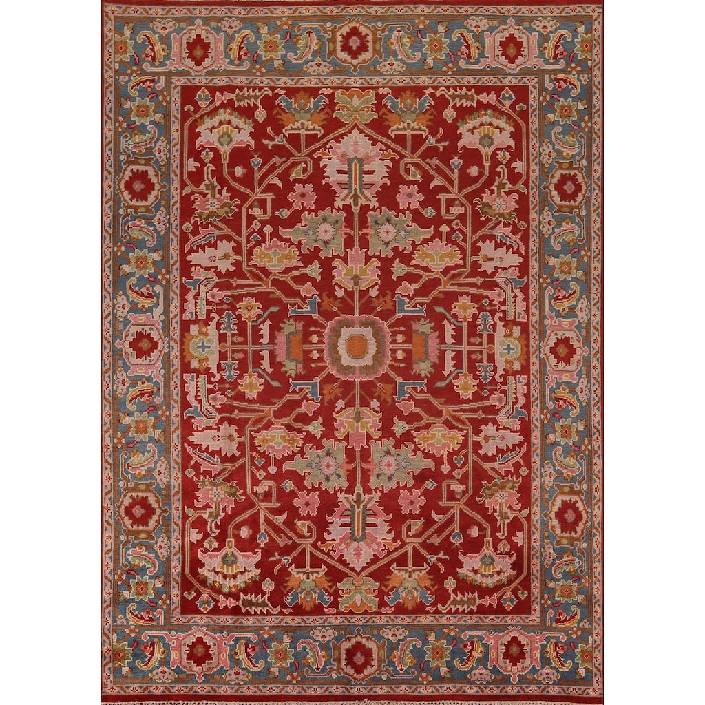 All-Over Red Oushak Indian Area Rug Handmade Wool Carpet - 8'10"x 11'8"