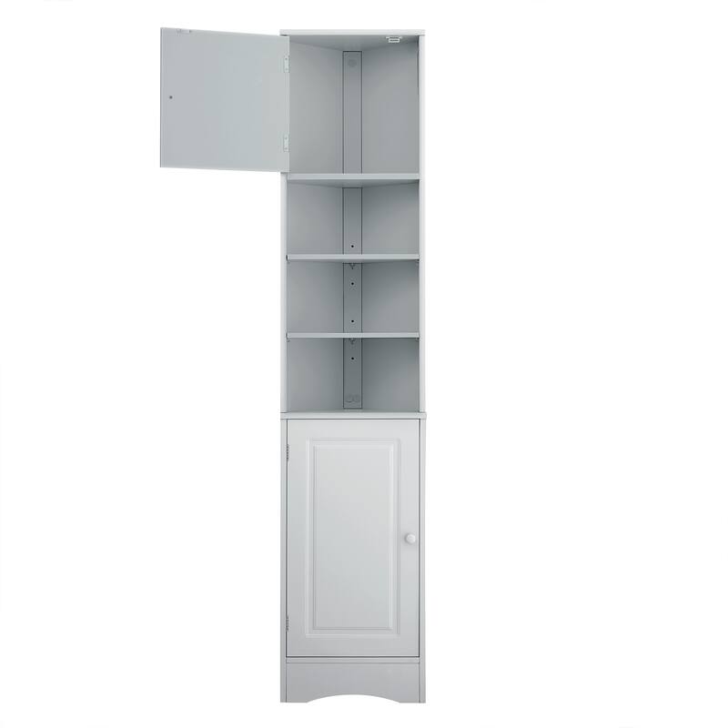 6-Tier Tall Narrow Corner Cabinet, Multi-Functional Bathroom Storage Cabinet, Floor Cabinet with 2 Doors & 3 Adjustable Shelves