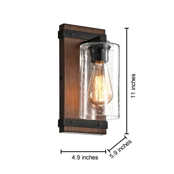 Anastasia Antique Black Metal and Natural Wood Base Glass Wall Sconce ...