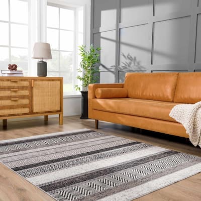 Hauteloom Middlestown Hallway, Kitchen Machine Washable Runner Rug - Black, Cream, Gray - 2'7" x 7'3"