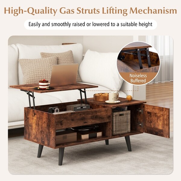 Open Shelf Coffee Table with Lift-Top Workstation and Hidden