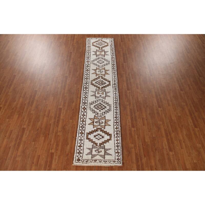 Beige Anatolian Oriental Runner Rug Hand-knotted Wool Carpet - 2'11"x 13'0"