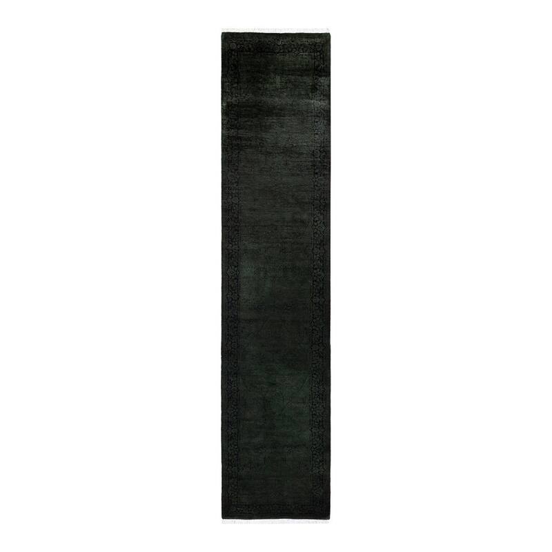 Overton Hand Knotted Wool Vintage Inspired Modern Contemporary Overdyed Black Runner Rug - 2' 6" x 11' 10"