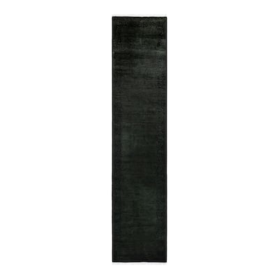 Overton Hand Knotted Wool Vintage Inspired Modern Contemporary Overdyed Black Runner Rug - 2' 6" x 11' 10"