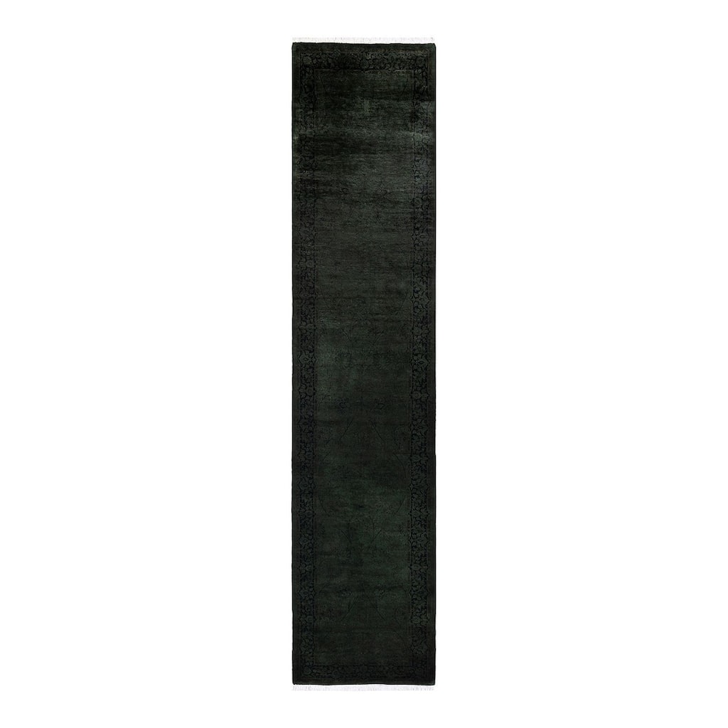 Overton Hand Knotted Wool Vintage Inspired Modern Contemporary Overdyed Black Runner Rug - 2' 6" x 11' 10"