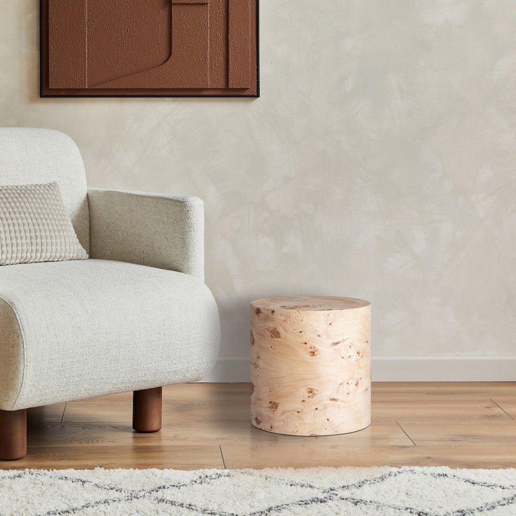 Round Burl Wood Side Table - 15" - Beige