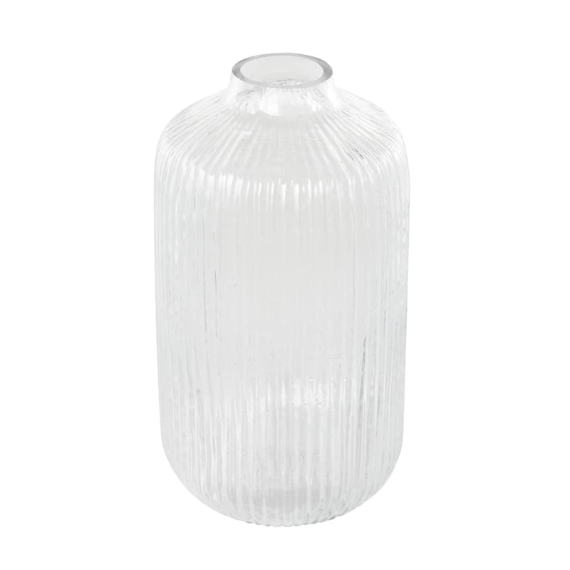 Glass Ribbed Fluted Vase - Clear - Roche River Decor