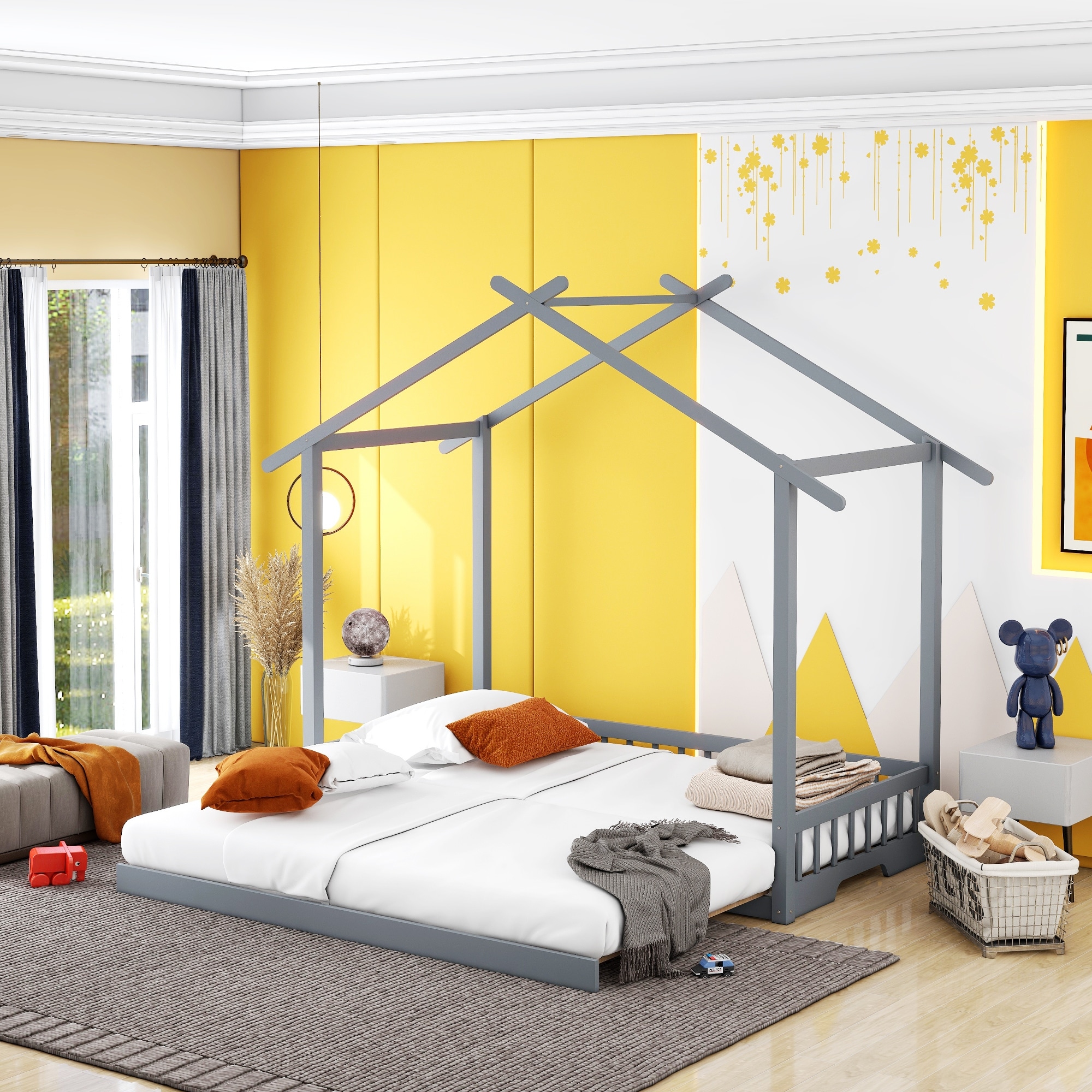 Twin to King Extending House Bed Wooden Daybed for Boys Girls
