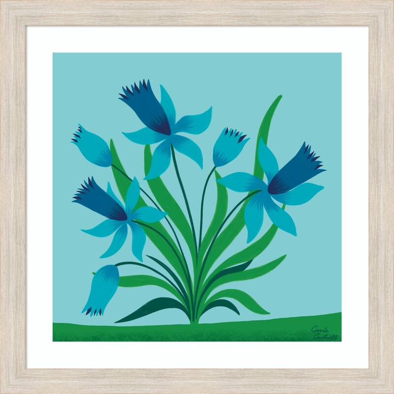 Spring Flowers by Carrie Cantwell Wood Framed Wall Art Print - Hardwood White Wash Narrow