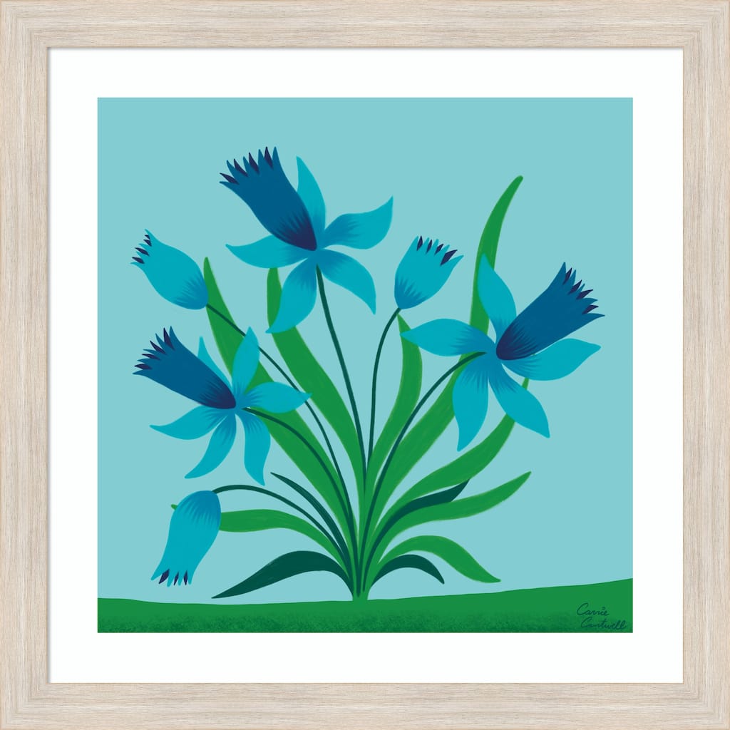 Spring Flowers by Carrie Cantwell Wood Framed Wall Art Print - Hardwood White Wash Narrow