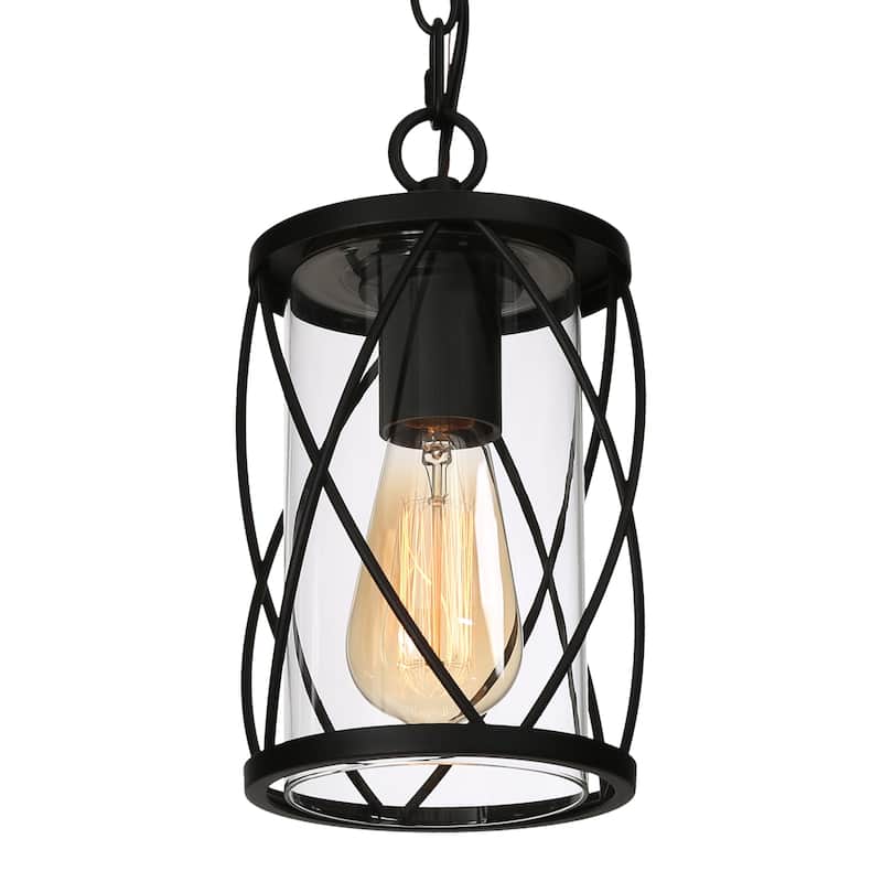 Zarbel Modern Farmhouse Outdoor Patio Lights Black Pendant Lighting Glass Shade Ceiling Light - Matte Black - D 6.5"x H 11"