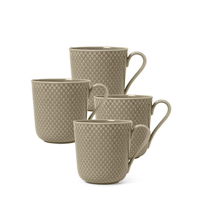 Rhombe Earth Mug With Handle Set, Clay, 4 Pcs.