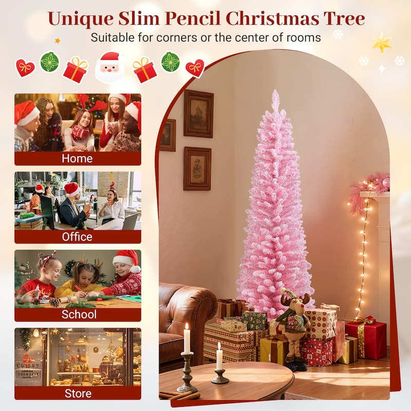 Gymax 5/7/8/6 FT Artificial Pink Christmas Tree w/ 328/635/1000/460