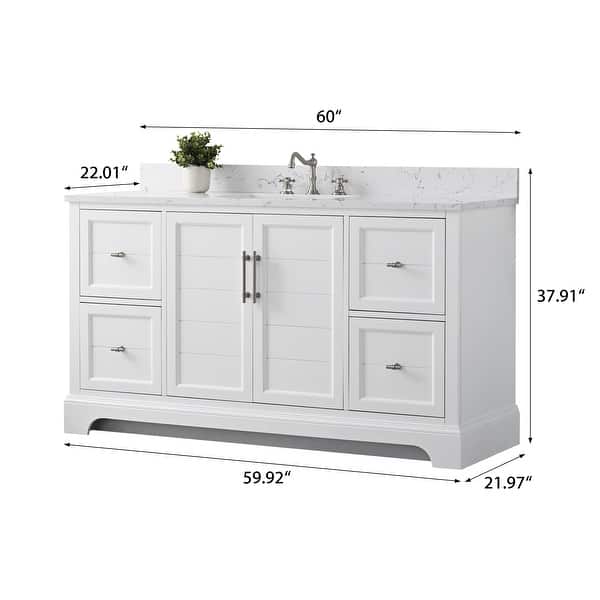 dimension image slide 1 of 2, Vanity Art 60" Single Sink Bathroom Vanity with Top & Backsplash