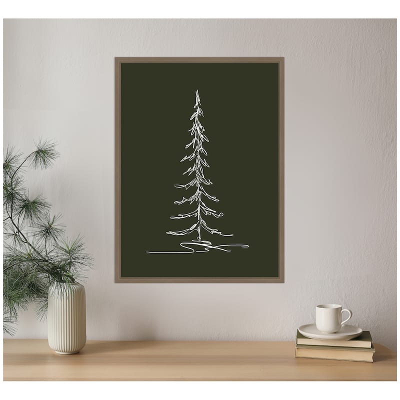 Kate and Laurel Framed Canvas Minimalist Evergreen Trees Sketch 1 Green by The Creative Bunch Studio
