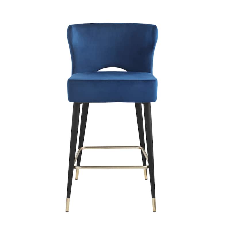 Contemporary Velvet Thick Upholstered Counter Bar Stool Set of 2,with Gold Tipped and Black Metal Legs