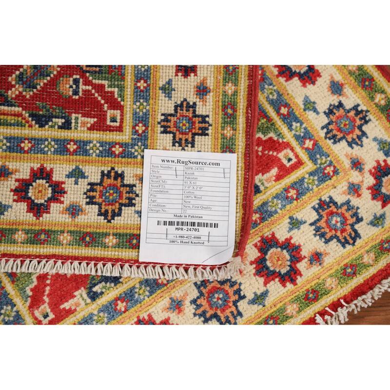 Traditional Red Kazak Oriental Rug Handmade Wool Carpet - 2'0"x 3'0"