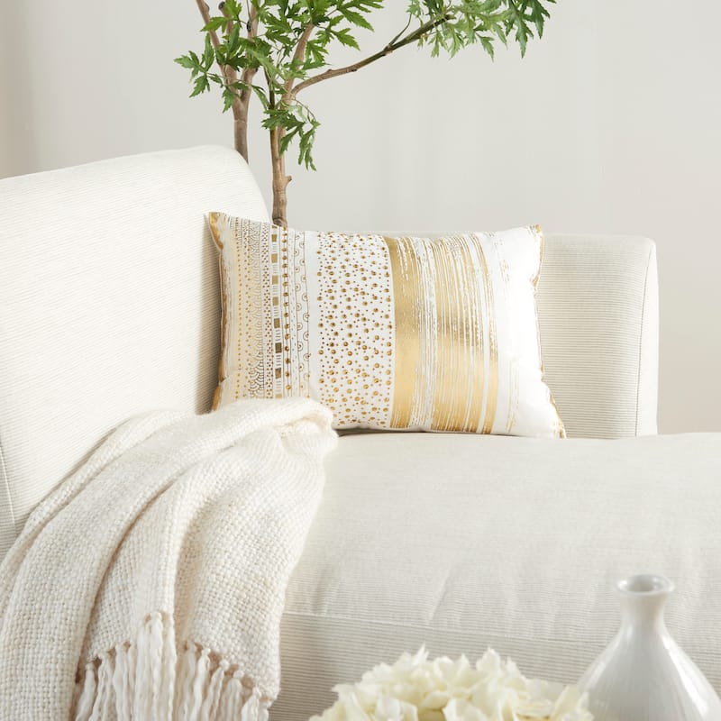 Mina Victory Luminescence Gold Throw Pillow , ( 14"X20" )