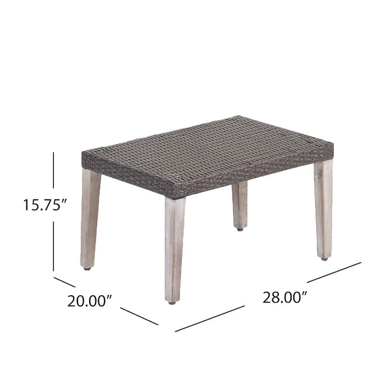 Hampton Outdoor Transitional Wicker and Acacia Wood Ottoman by Christopher Knight Home