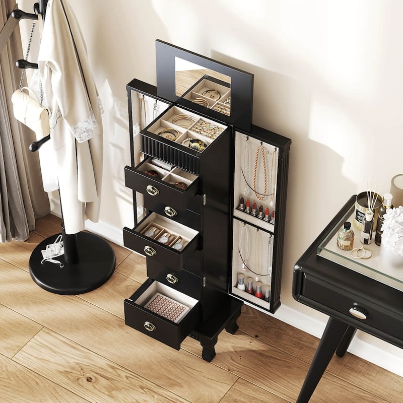 Costway Jewelry Cabinet Armoire Box Storage Chest Stand Organizer Wood - See Details