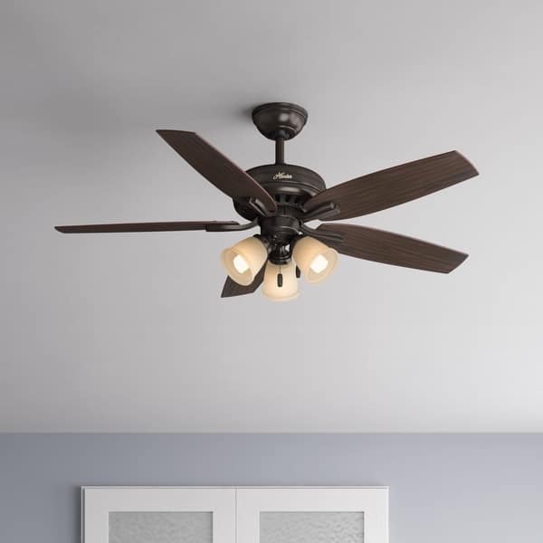 slide 2 of 21, Hunter 52" Newsome Ceiling Fan with 3-Light LED Light Kit and Pull Chain - Traditional Premier Bronze