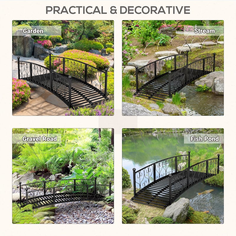 Outsunny 7' Metal Arch Garden Bridge with Safety Siderails, Decorative Arc Footbridge with Delicate Scrollwork "S" Motifs