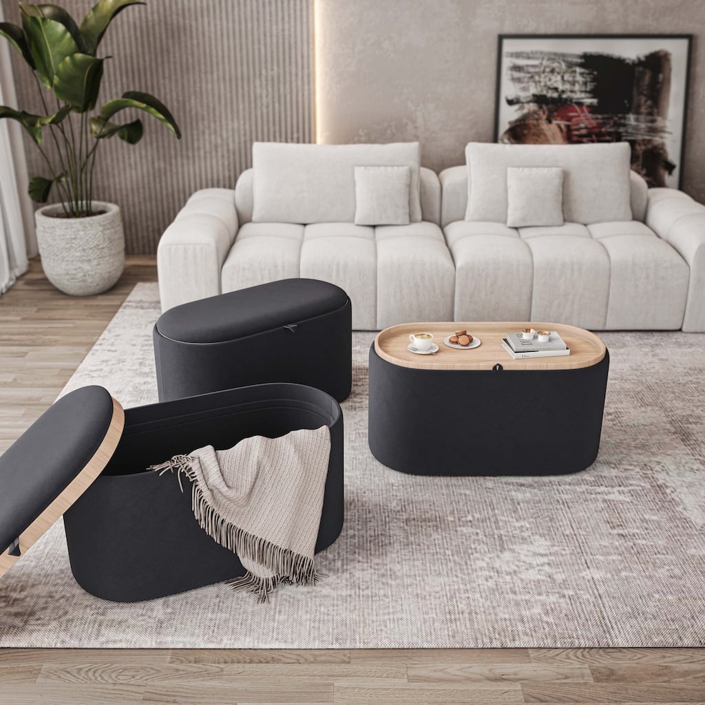 Storage Ottoman Comfortable choice, multiple functions, classic design, and cozy corners with Reversible Wooden Tray Top,