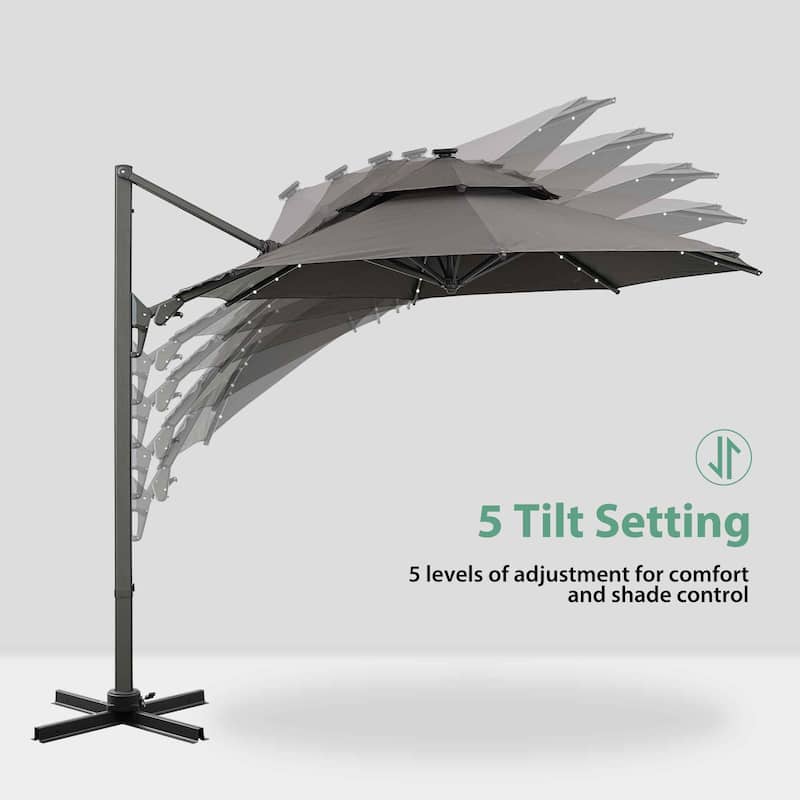 10ft Patio Umbrella Aluminum Offset Outdoor Cantilever Umbrella with 360-degree Rotation, Base Not Included