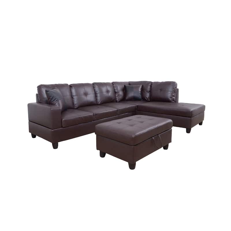 3-Pieces Sectional Sofa Set,Right Facing Brown(093B)