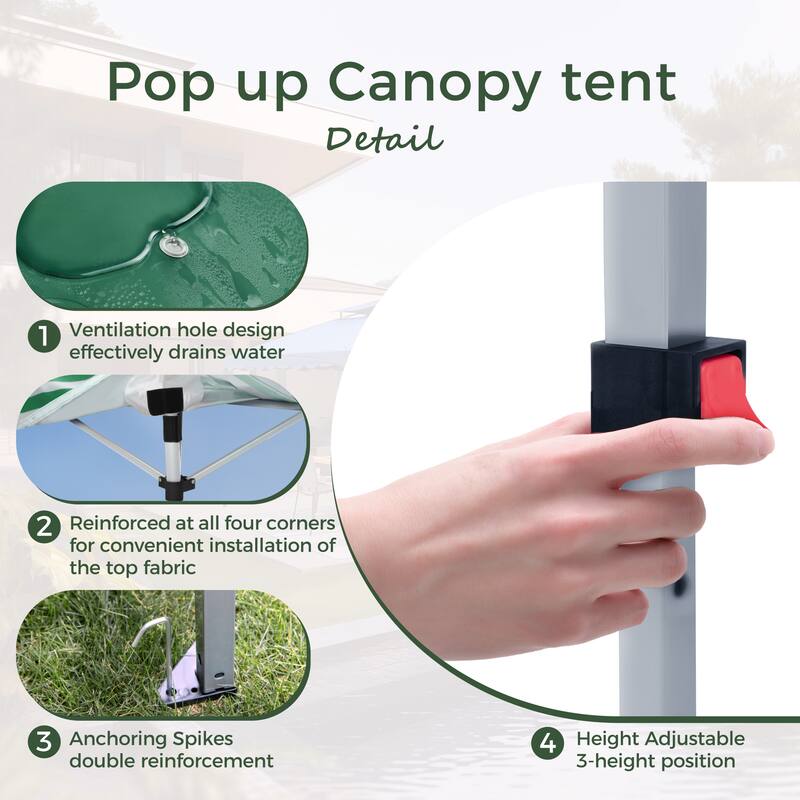 10x10 Pop-up Canopy Portable Lightweight FoldingTent, Adjustable Height Instant Gazebo Canopy with Wheeled Bag