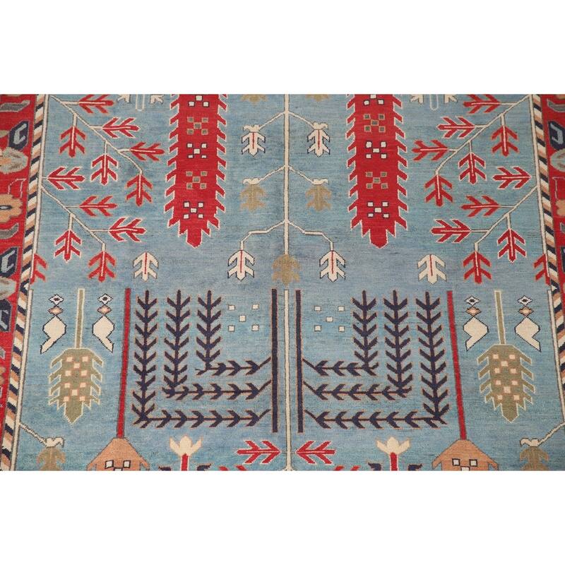 Traditional Blue Kazak Living Room Area Rug Handmade Wool Carpet - 6'6" x 9'9"