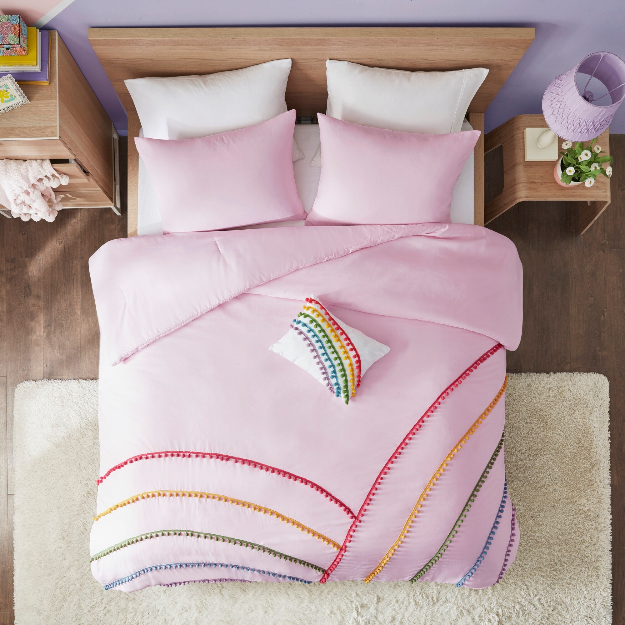 Vejhus I hele verden i live Naomi Pink Rainbow Comforter Set With Pompom Trim by Mi Zone - Overstock -  32199758