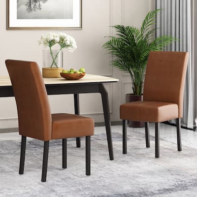 Modern Dining Chairs Set of 2, PU Leather Upholstered Parsons Dining Chairs with Solid Wood Legs for Kitchen, Living Room
