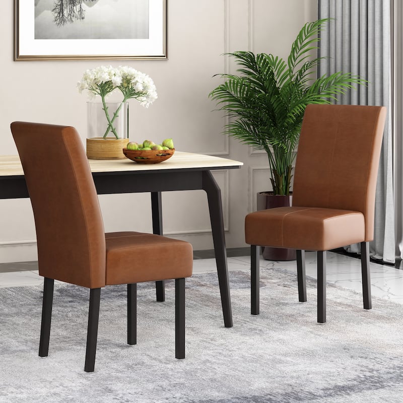 Pertica Upholstered T-Stitch Dining Chairs (Set of 2) by Christopher Knight Home - Espresso/ Cognac/ Faux Leather