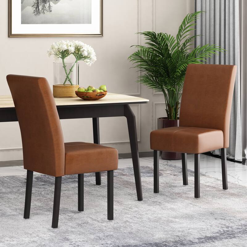 Set of 2 PU Leather Dining Chairs Solid Wood Frame Armless Modern Design - Light Brown