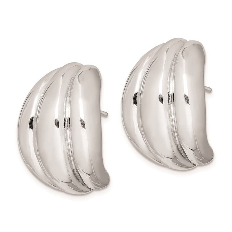 Curata 925 Sterling Silver Rhodium 37x19mm Domed Half Hoop Post Earrings