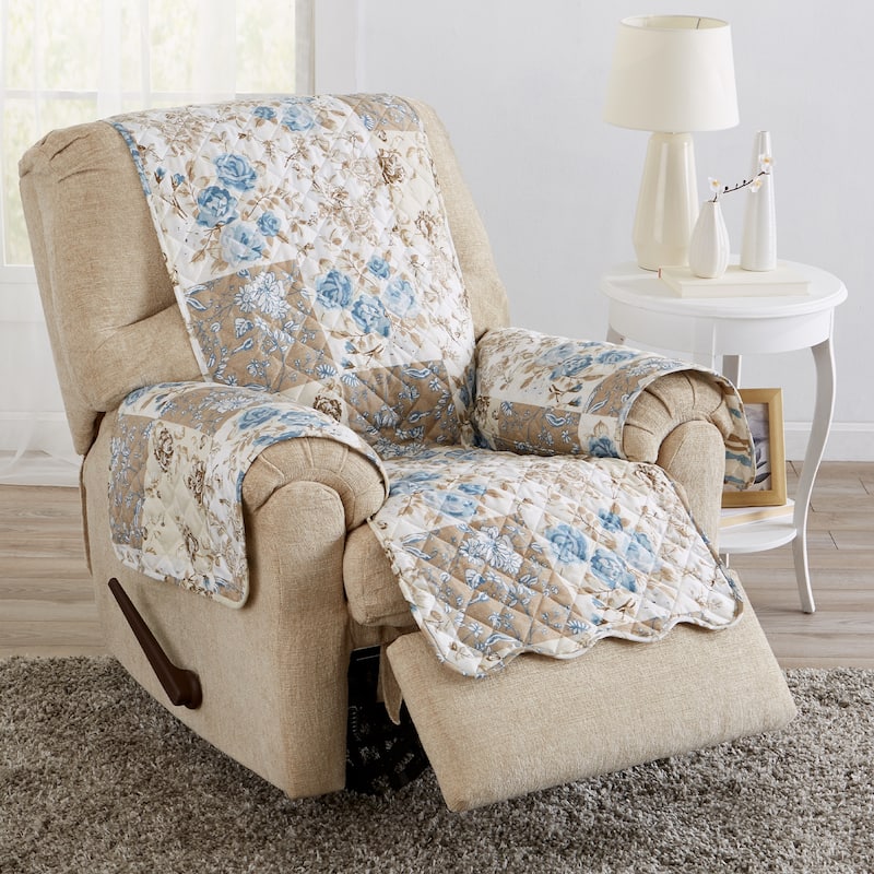 Linery & Co. Floral Patchwork Reversible Pet Furniture Protector - Taupe / Blue